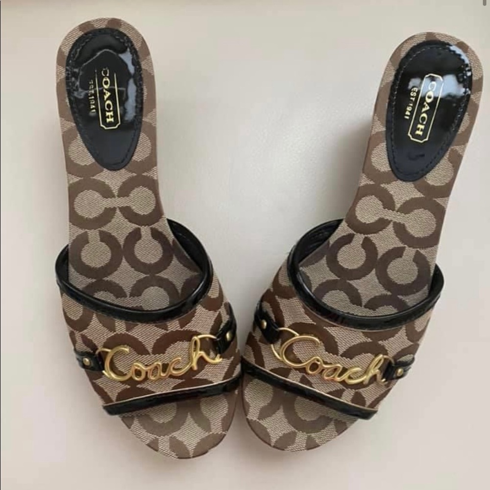 New Coach Carissa Khaki Platform Wedge Sandal